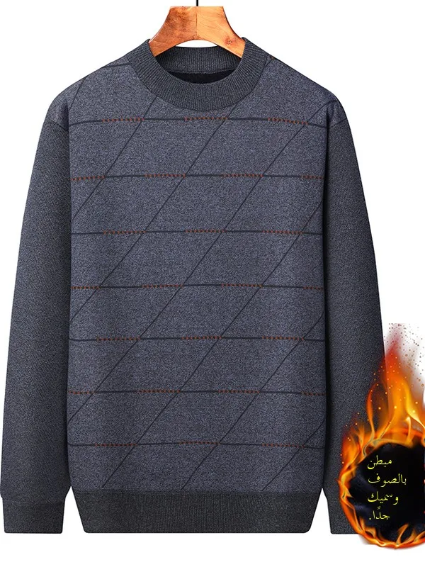 

Middle-aged Men's Thiened Casual Sweater round Ne Pullover Winter Faion Dad Base irt Knitted One-piece Fce Loose Fit