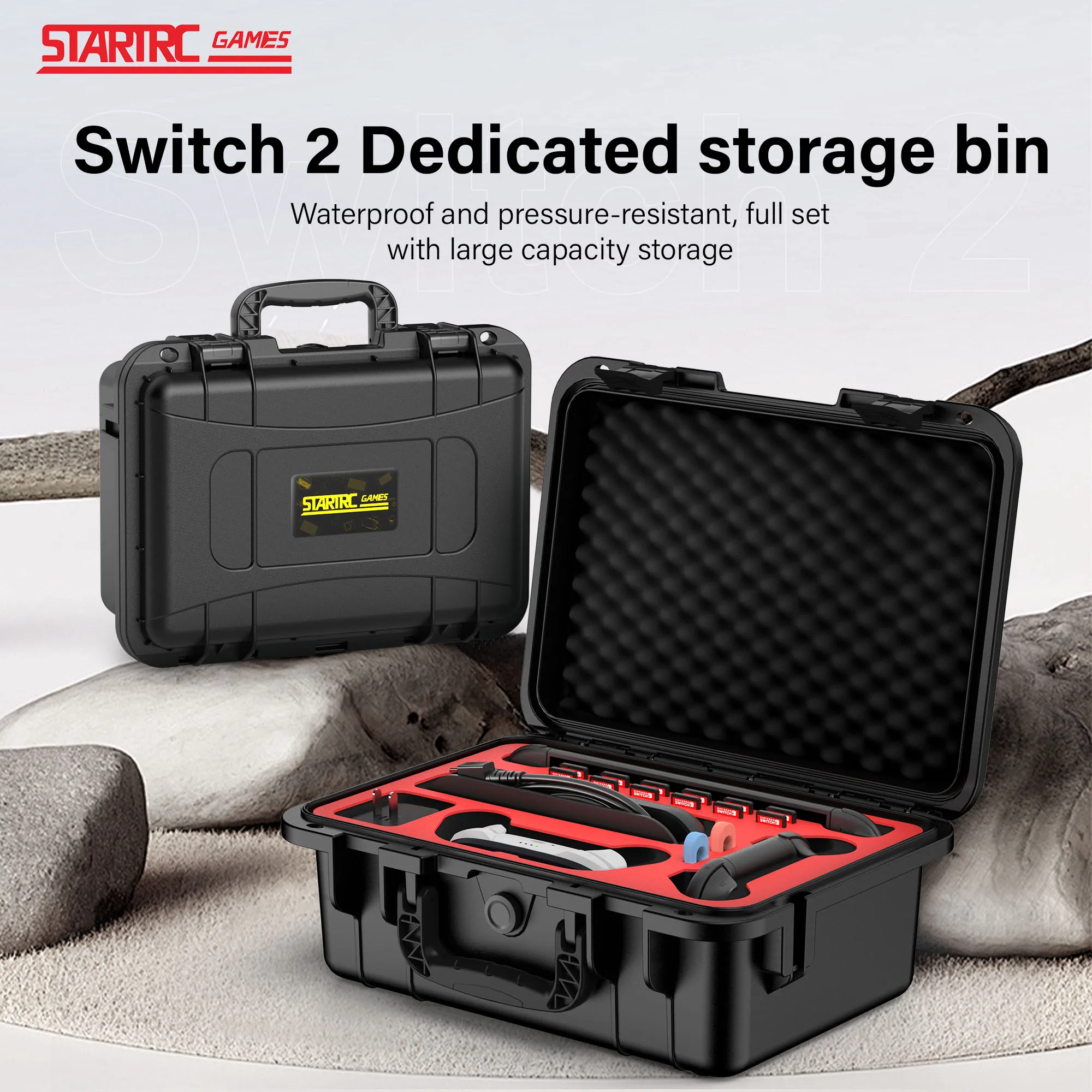 

Прочный кейс для Nintendo Switch 2 Professional Deluxe, водонепроницаемый (IP67), с мягкой подкладкой, жесткий дорожный футляр для игровых аксессуаров