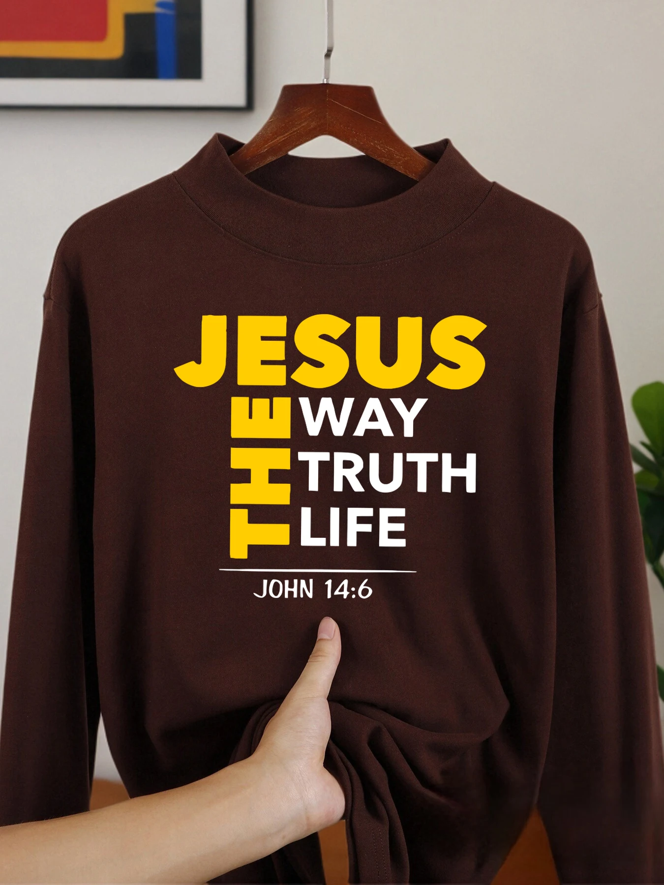 

Jesus The Way Truth Life Print Male Long Sleeved Shirts Casual Half High Collar Clothing Warm Soft Tops Winter Autumn Shirt