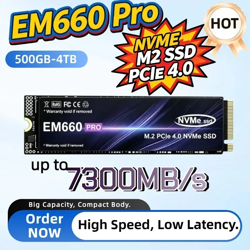 EM660 Pro M.2 SSD Hard Disk 1TB 2TB 7300MB/s NVMe M2 SSD 500GB PCIe 4.0 Internal Solid State Drive For Laptop Desktop PC