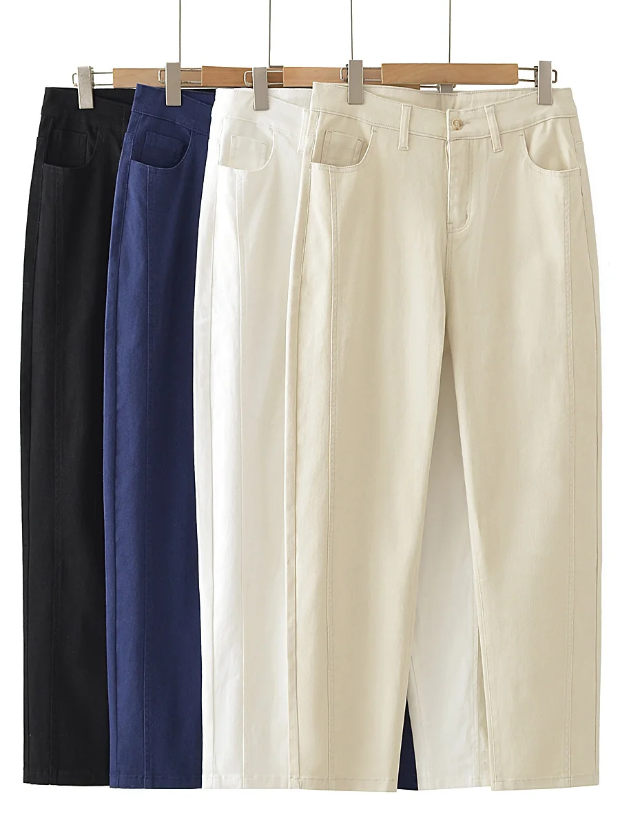 

plus Size Women's Faion Pure Color High Waist Elastic Waed Cotton Casual Harlan Nine-Piece Pants Autumn Season Ladies