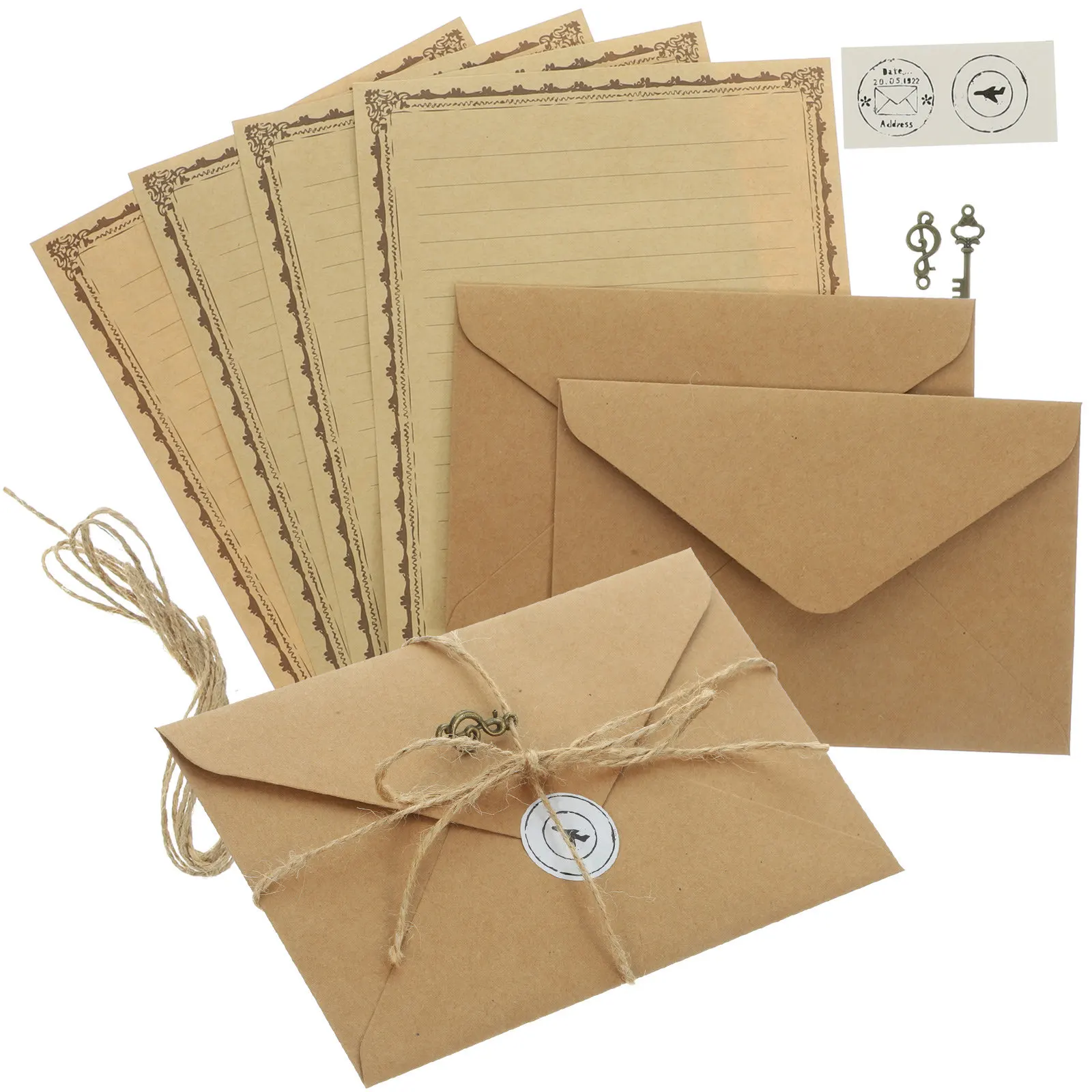 Retro Notebook Insert Set – 2pcs Vintage Letter Paper, Envelopes & Thick Writing Sheets for Notes, Letters, Invitations