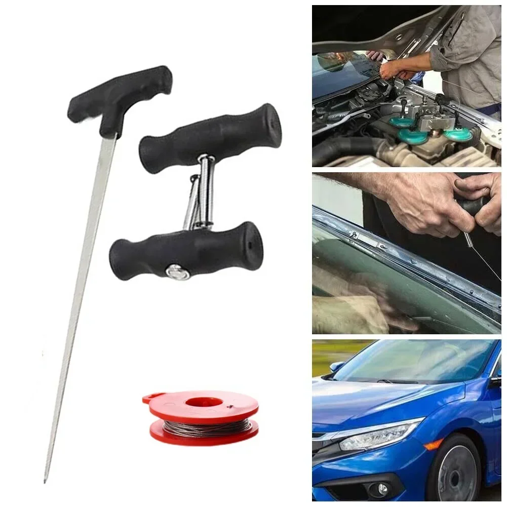 

CarHome Car Windshield Remover Tool With Nonslip T Handle Threader Steel Wire Kits Repair Hand Tool Windshield Remover Set NEW