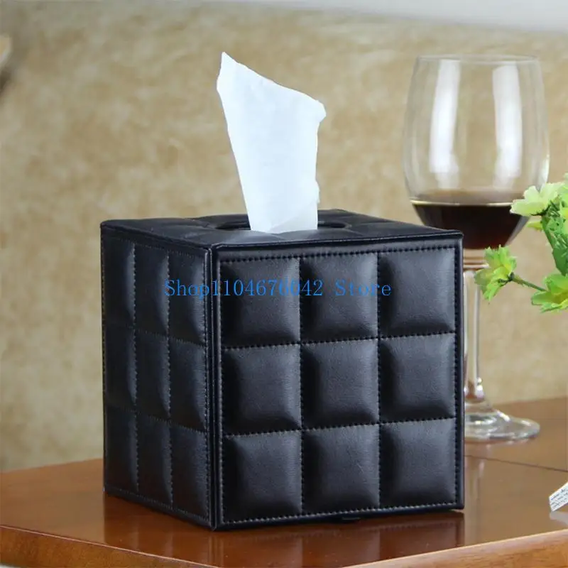 652F Pu Leather Tissue Box Holder, Square Napkin Holder Pumping Paper for Case Dispenser, for Facial Tissue Holder With