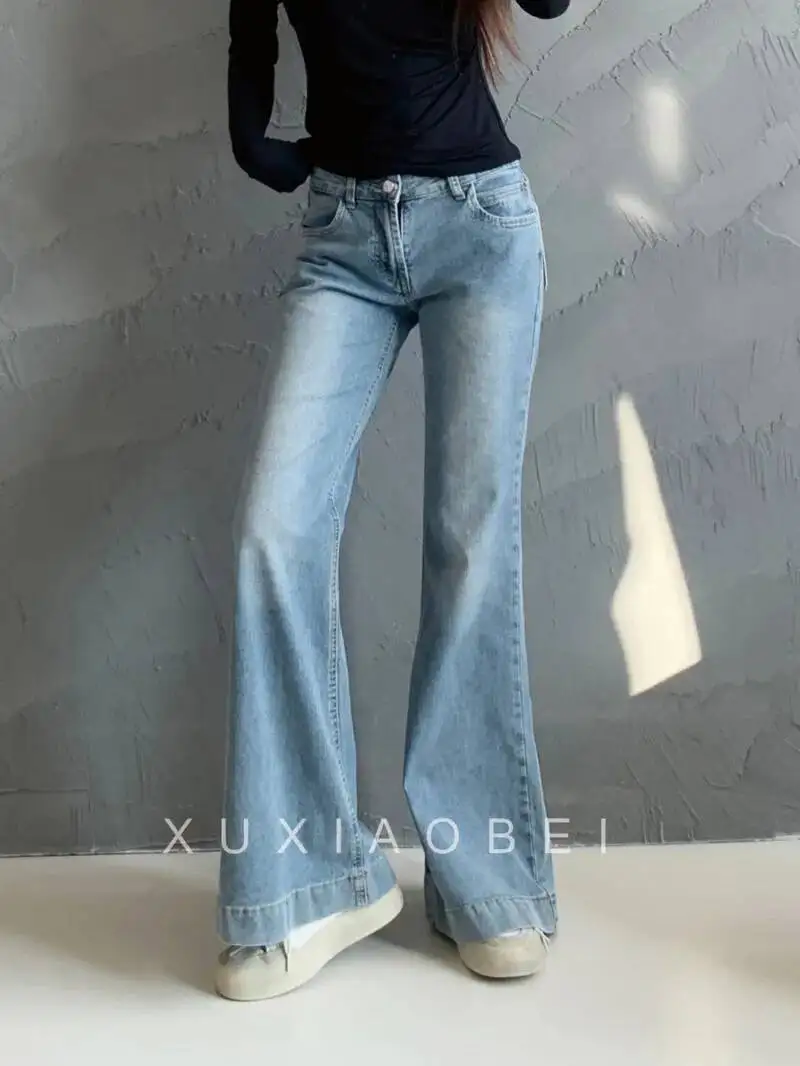 

Blue Jeans Women's Autumn 2024 New High Waist Slim Wide Leg Pants Micro Horn Pants Fashion Women Korean Women 2025 New 1T3I
