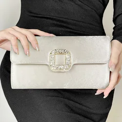 Rhinestone Square Buckle 2023 Dinner Bag High-end Satin Diamond Women's Bag Bridal Wedding Clutch Purse Shoulder Bag Luxury Prom