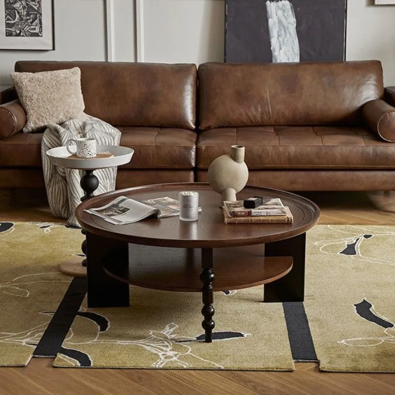 French retro solid wood round coffee table living room home multi-functional American side table