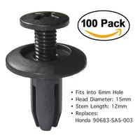100Pcs Car Plastic Rivets 6mm Hole Dia Fastener Fender Bumper Push Pin Clip AP