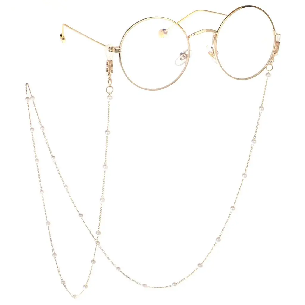 Metal Eyeglasses Chain Elegant Pearl Cord Anti Slip Eyewear Necklace Glasses Holder Strap for Sport and Daily Wear