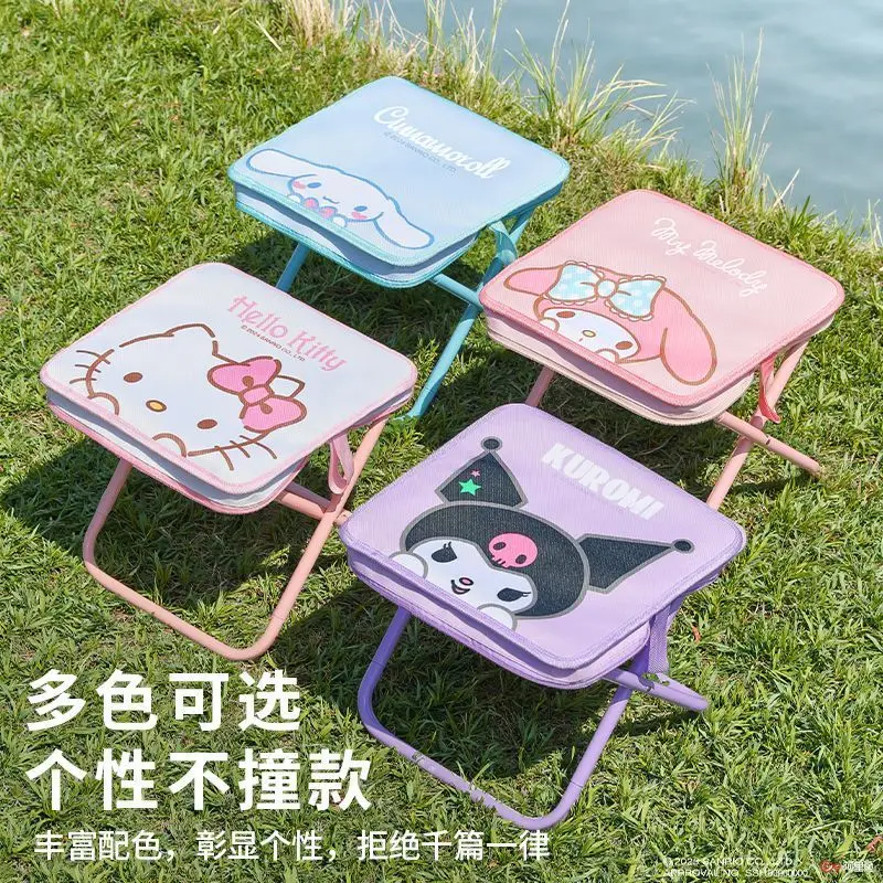 Hot Anime Sanrio's Hello Kitty My Melody Cinnamoroll Kuromi Folding Stool Kawaii Portable Outdoor Camping Pen Case Stool Gift