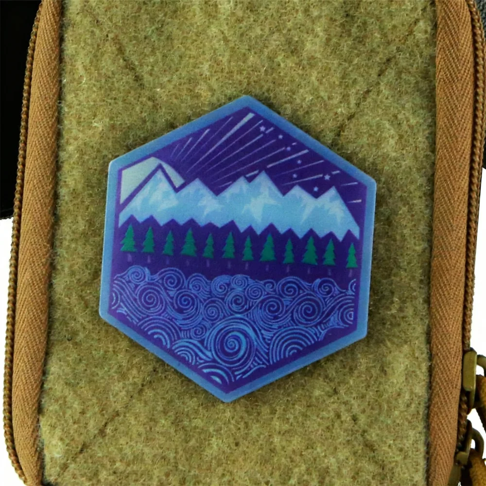 Hexagonal Riverside Forest Scenery Patch Mountains Acrylic UV Printing Luminous Tactical Armband for Bag Decoration