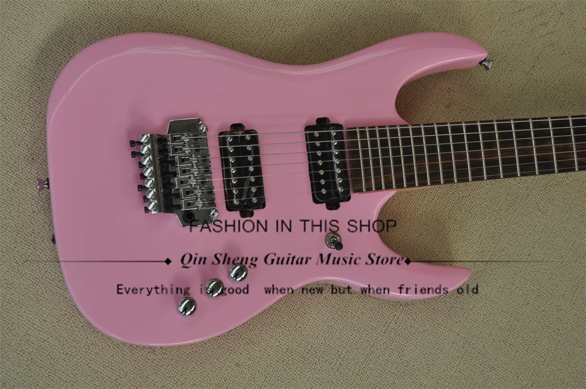 7 Strings Light Pink Electric Guitar Rg GuitarBasswood Wood Body Maple Neck Tremolo Bridge HH Pickups 24 Frets Chrome Tuners