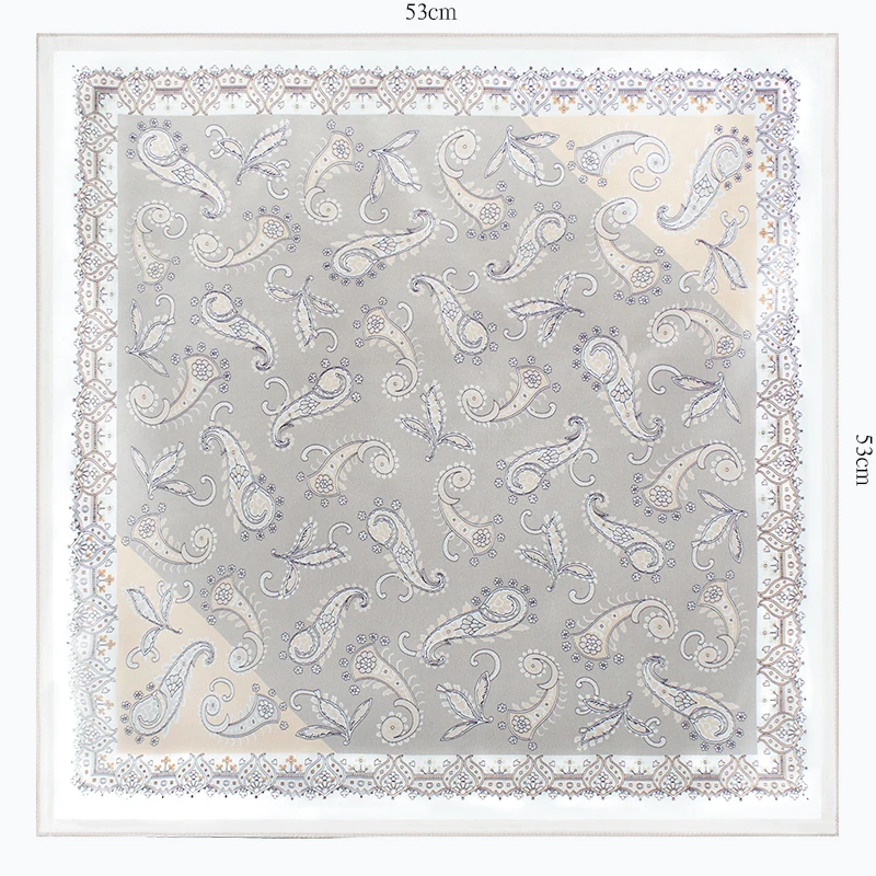 

Women's 100% Mulberry Silk Scarf 53x53cm Grey Beige Paisley Print Square Neck Bandana Versatile Fashion Accessory for All Season