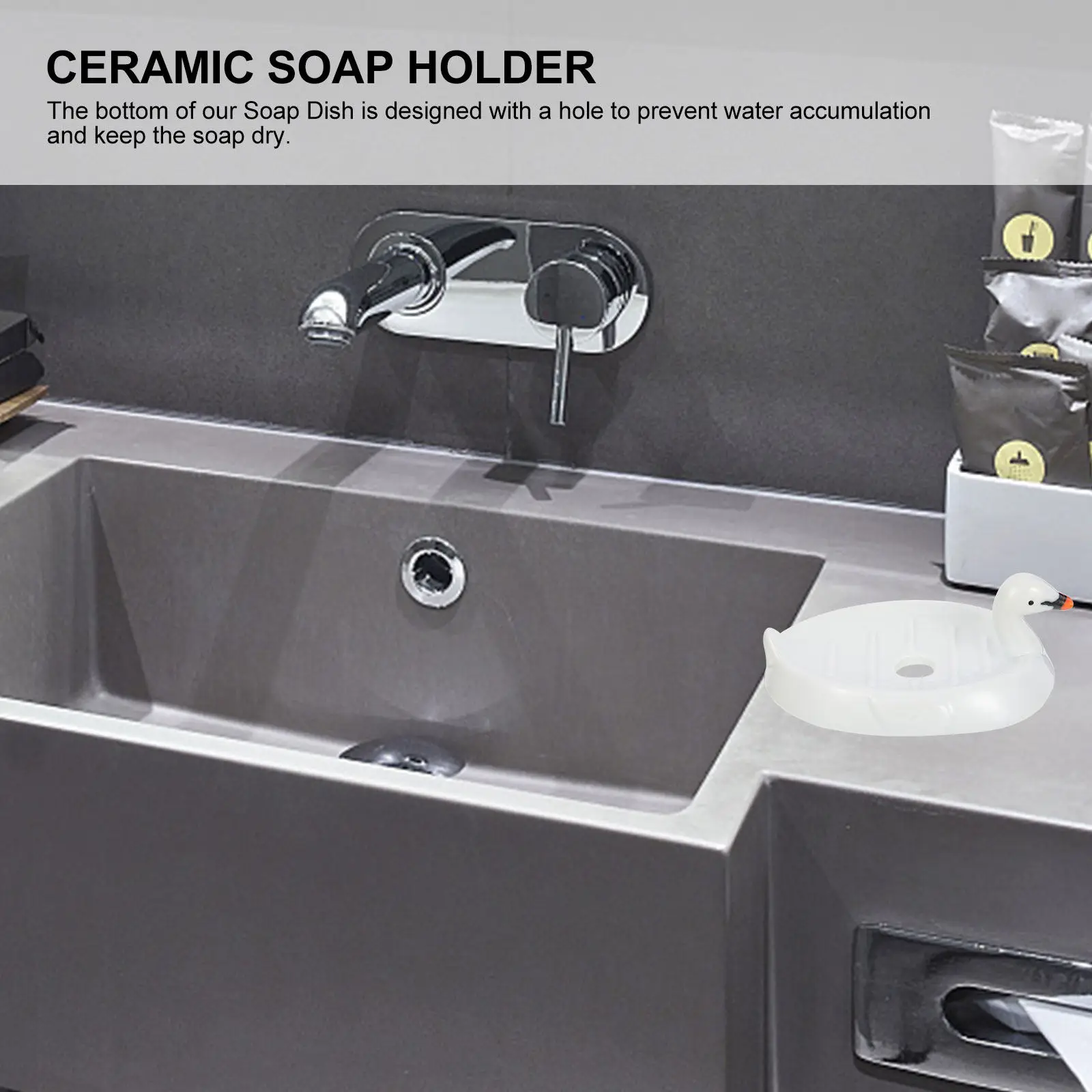 Ceramic Swan Soap Dish Self-Draining Design Ventilated Surface Water Drain Hole Stable Base Bathroom Accessories Lovely Soap