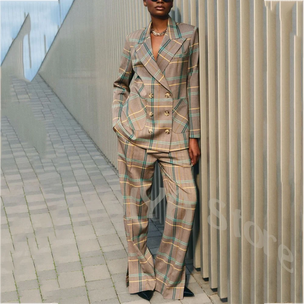 

Customized Women's Suits 2 Pieces Elegant Outfit Double Breasted Peak Lapel Formal Evening Party Banquet Female Clothes Set