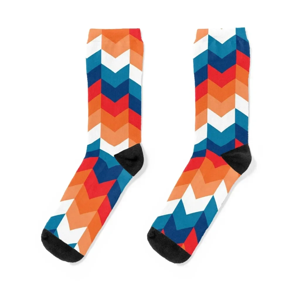 1970s Chevron Vibe - Retro 1960s 1970s Patterned Socks heated gift crazy Socks Men's Women's