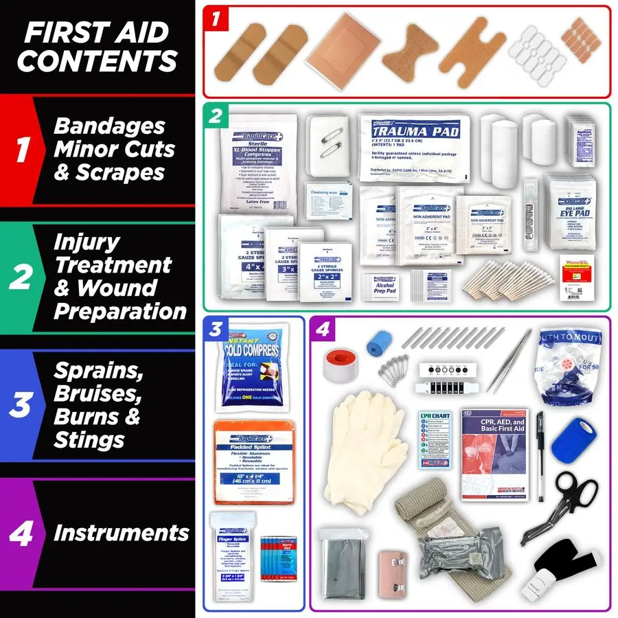 First Aid Kit 300 Piece Emergency Medical Kit with Bonus 95Piece Travel Pack Outdoor, Workplace, and Home Use Color Coded amp La