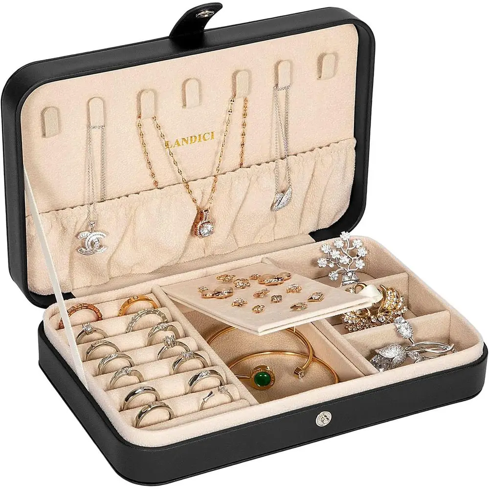 

Portable PU Leather Jewelry Box for Women & Girls, Compact Organizer for Rings, Earrings, Necklaces, and Bracelets - Ideal Trave