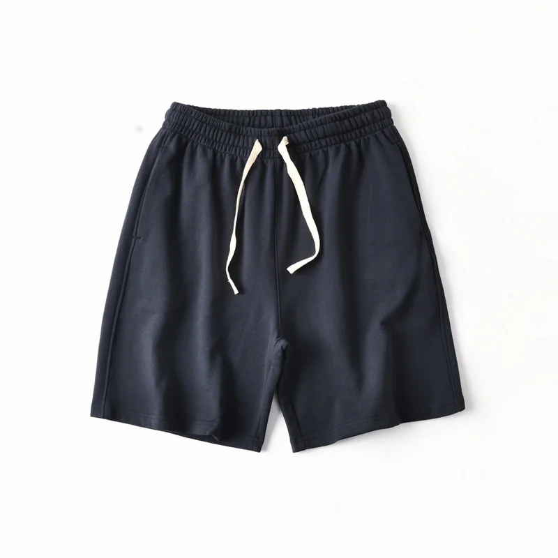 Verão novo americano retro malha cor sólida shorts moda masculina solta elástica wasit cordão esporte casual calças de 5 pontos