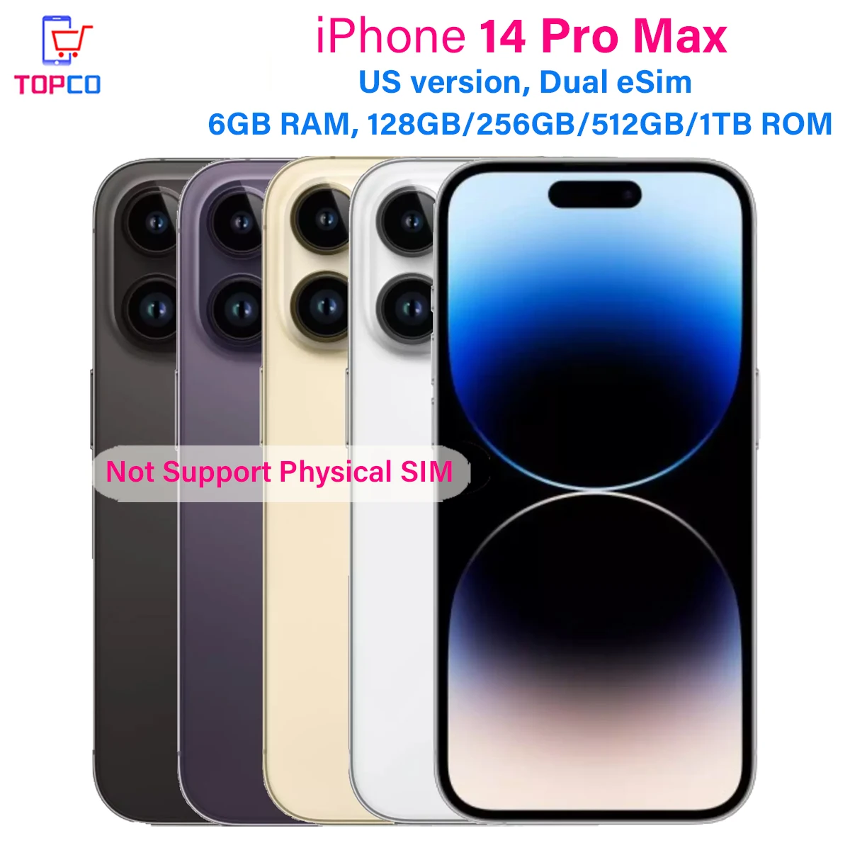 هاتف iPhone 14 Pro Max A2651 128/256/512GB/1TB ROM 6GB RAM ثنائي eSIM 6.7 بوصة معرف الوجه OLED الأصلي NFC A16 هاتف محمول أصلي #1