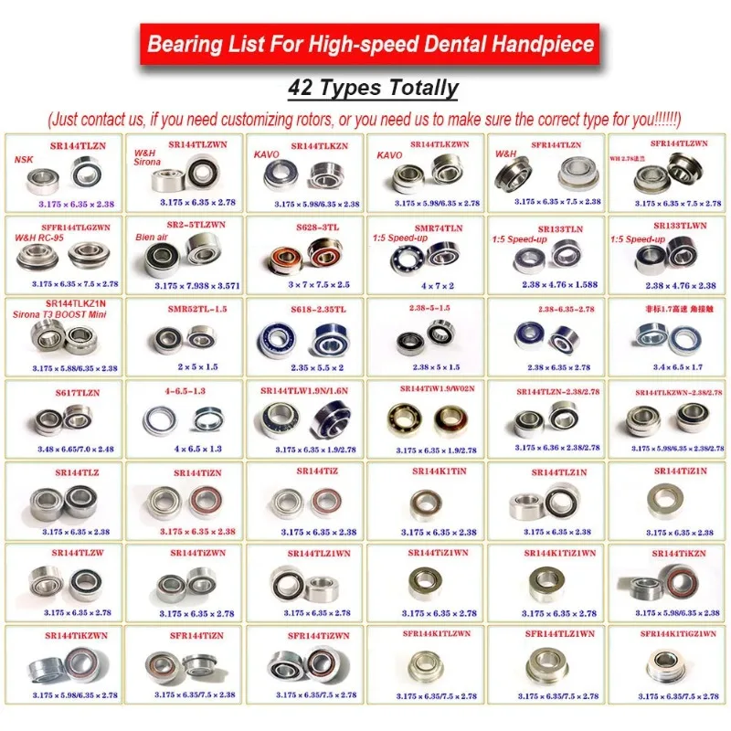 

Multi-types Quality Dental Ceramic Ball Bearing 10Pcs NSK KAVO W*H Sirona High Speed Handpiece Step Flange Turbine Spare Parts