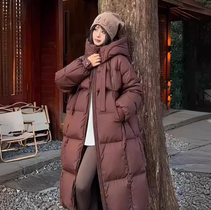 Winter New Korean Version Thickened White Duck Down Quilts Female Long Over The Knee Loose Coat Tide