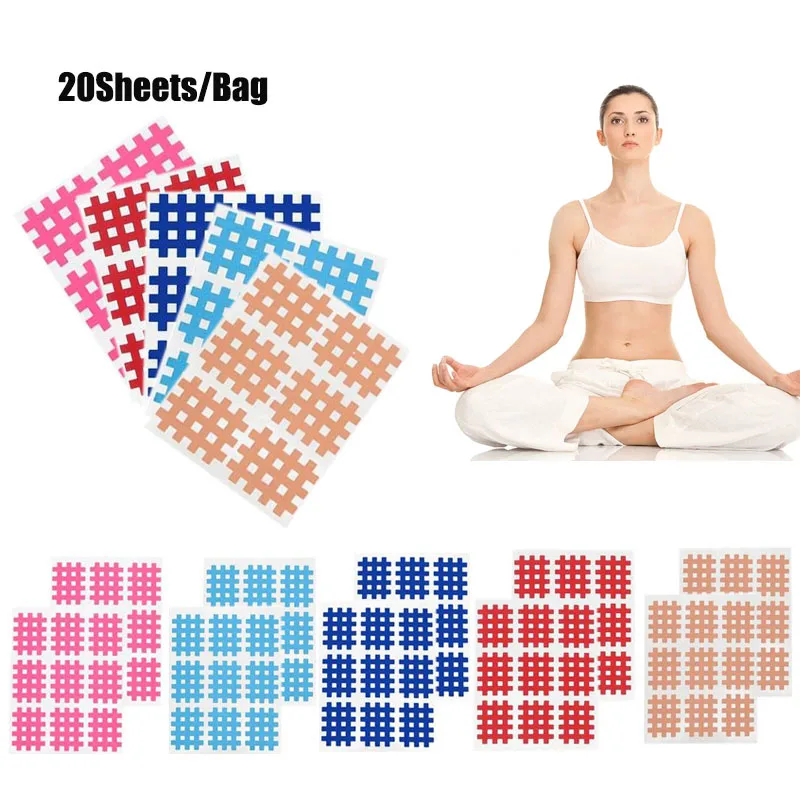 

20 Sheets Sports Tape Kinesiology Cross Tape Waterproof Strong Adhesive Grid-Shaped Tapes Pain Relief Body Tape