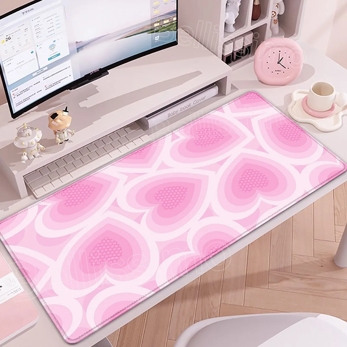 Kawaii Sweet Pink Plaid Love Heart Mouse Pad Gameing HD Mouse Pads XXL Computer Home Deskpad Rubber Non-Slip Office Accessories