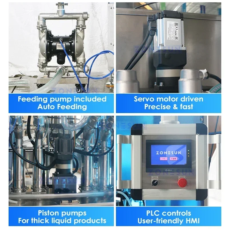 ZONESUN Automatic Filling and Capping Machine Piston Filler ROPP Capper Roll On Pilfer Proof Sealing Equipment ZS-FAL180B2