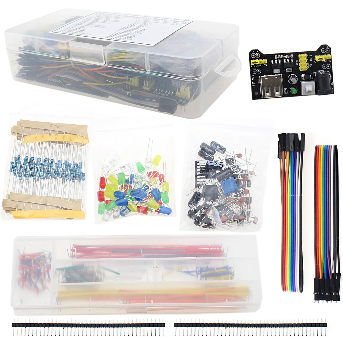 DIY Electronic Component Kit for Arduino 830 Point Breadboard LED Light Jumper Wire Resistor Capacitor Assortment