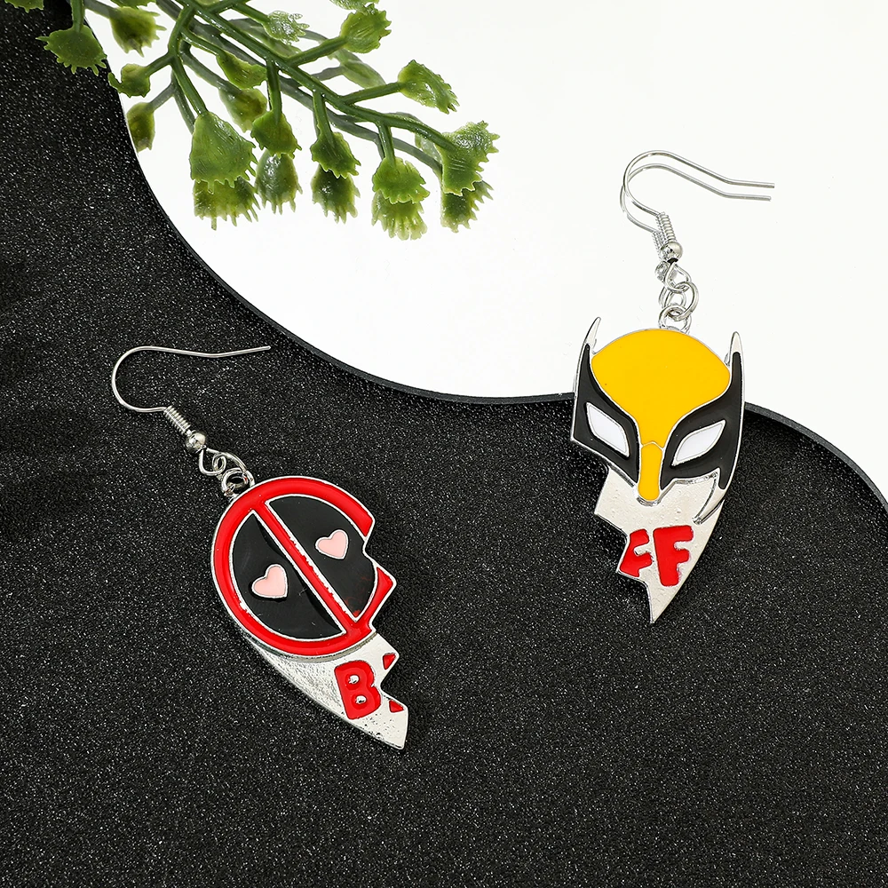 Personalised Asymmetrical Earrings, Marvel Superhero, Deadpool and Wolverine, Heart Shaped, Gifts