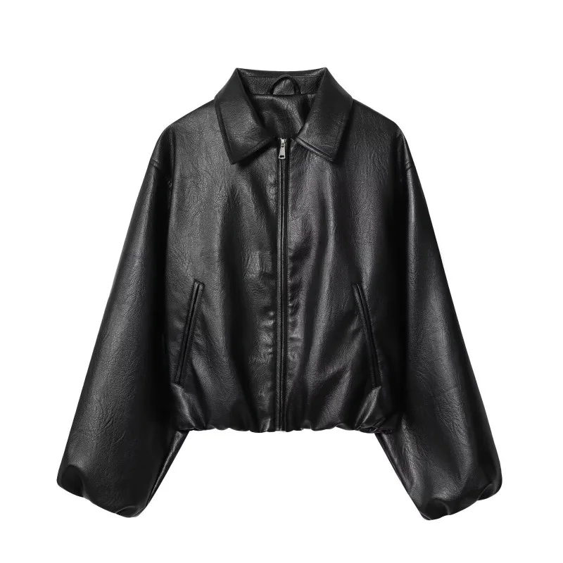 2026 Autumn Women's Faux Leather Jacket Long Sleeve Lady Lapel Zipped Coat Retro Fashion Chic Jackets Motorcycle Streetwear Y2k