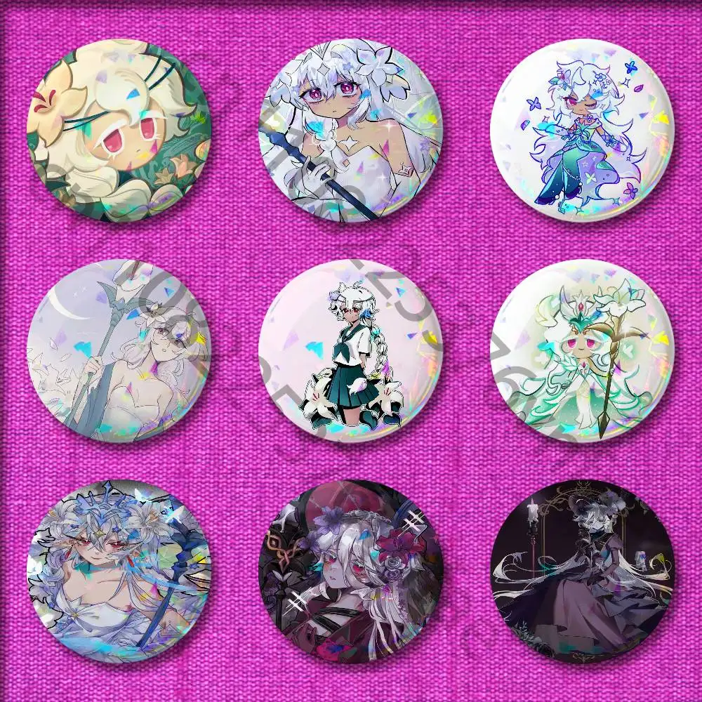 

White lily C-Cookie Run Kingdom Badges 75mm 25mm 44mm 32mm 58mm Round Pin Brooch Souvenir Clothes Cosplay Gift Accessories