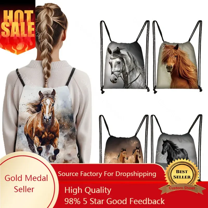 Cool Horse Colt Meadow Painting Drawstring Bag Woman Man Backpack Fashion Beach Travel Sack Bags Casual Softback Shoe Holder