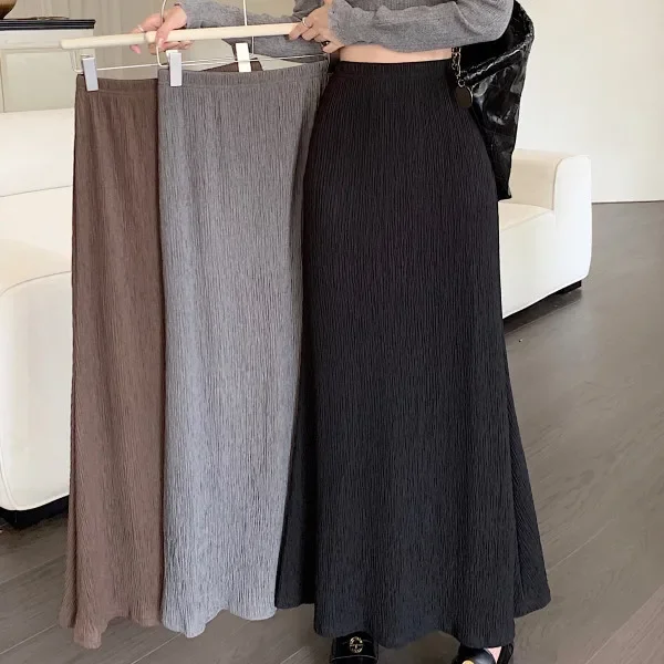 Falda plisada acampanada de cintura alta para mujer, estilo informal perezoso, novedad de verano, vestido Midi adelgazante de fibra de poliéster de Color liso