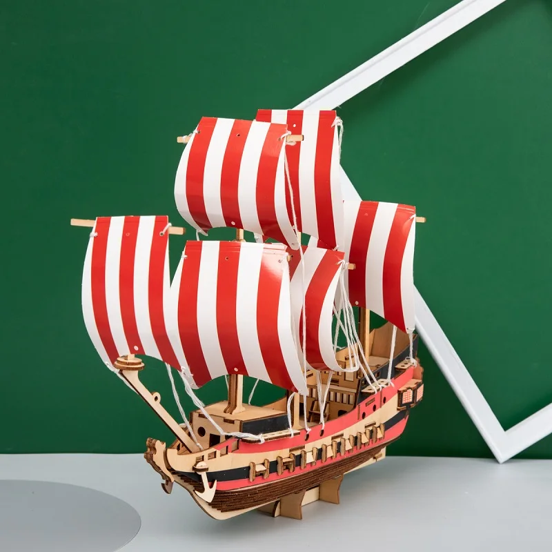 3D Three-dimensional Puzzle Handmade Wooden Assembly Ship Model Sailboat Model Production Puzzle DIY Creative Toys for Children