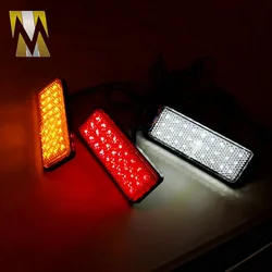 RED Lens Rectangle Red LED Reflectors Brake Light For Universal Motorcycle Truck High Performance Rear Tail Stop Light 12V 24LED