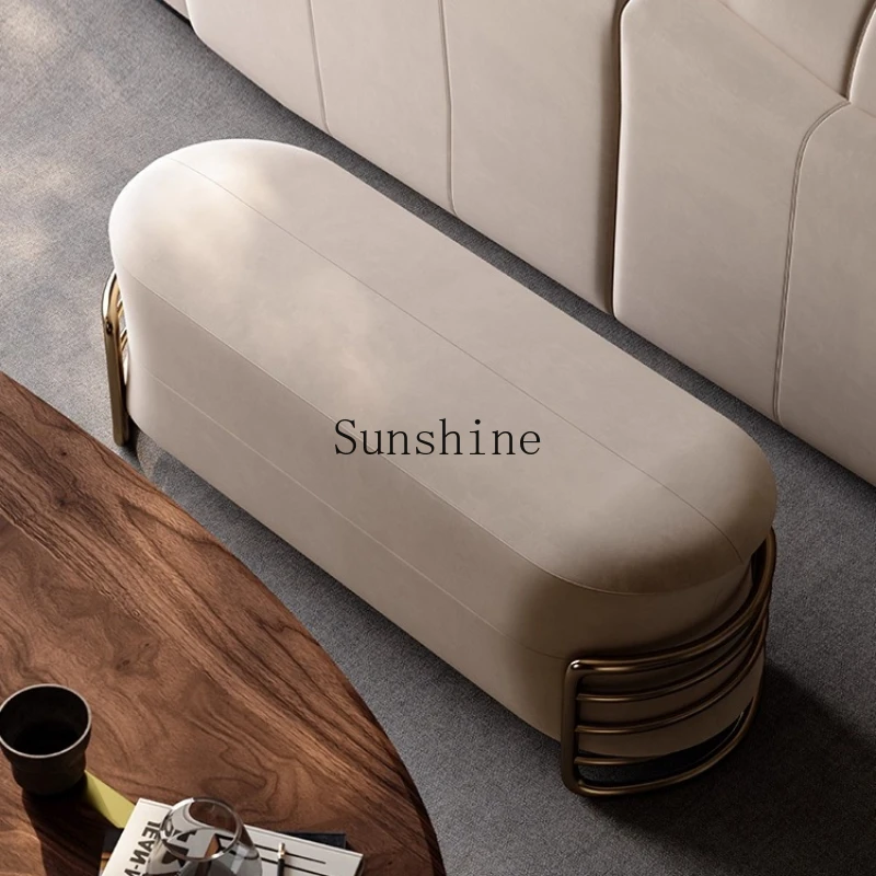 

Italian light luxury bedroom, simple modern shoe change at the end of the bed, cloakroom, bench