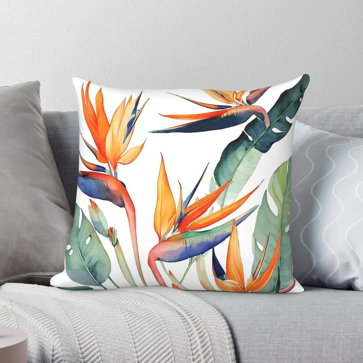 Bird Of Paradise Flower Square Pillowcase Polyester Linen Velvet Creative Decorative Pillow Home Cushion Case Wholesale 45x45