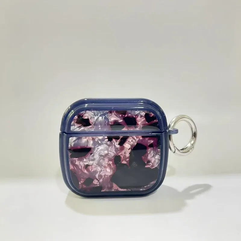 Fashion Phantom Shell Marble Texture Protective Cover Blue Border Earphone Case Protective Cover with Keychain