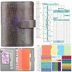 A6 Binder Gradient Laser English Notepad PU loose-leaf notebook Plan this week Plan Month Plan Ledger  Office Stationery