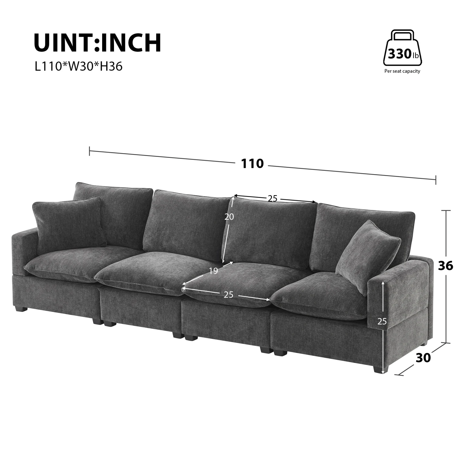 

Modern Modular Chenille Sectional Sofa Set with Pillows for Living Room, Office - 4 Seat, Freely Combinable, 2 Colors