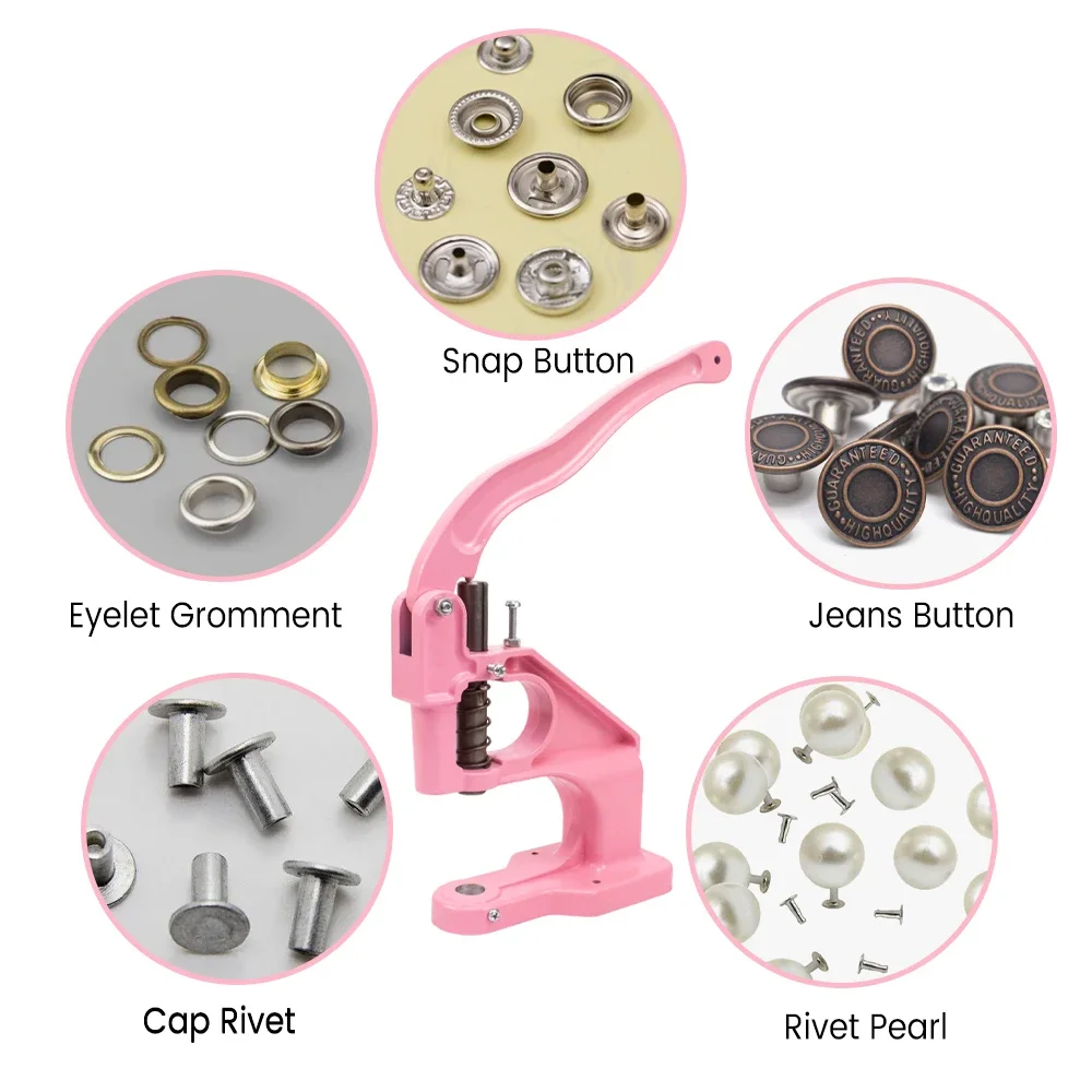 Complete Snap Fastener Button Kit Hand Punch Press Machine with Metal Mold for Clothing Jeans Leathercraft Sewing Accessories