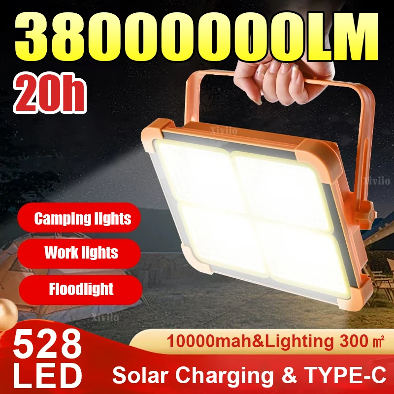 Solar Work Light Outdoor LED Solar Light 38000000LM Powerful External Solar Lamp Spotlights Emergency Camping Light Hanging Lamp
