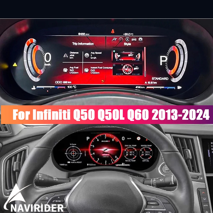Upgrade Smart Cluster Map Multiple Colorful High Display For Infiniti Q50 Q50L Q60 2013-2024 Speedometer New Car LCD Instrument