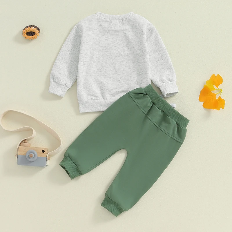 Boys Clothing Fall Autumn 2PCS Outfit Long Sleeve Letter Tractor Print Tops Solid Color Pants Sets  Newborn Clothes