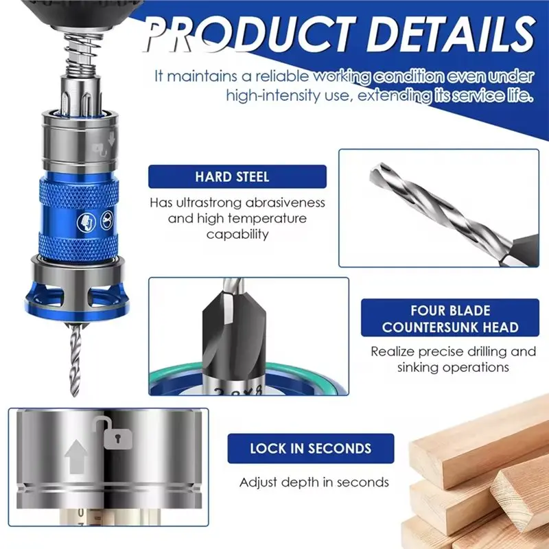 AT29-Countersink Drill Bit With Adjustable Stop-4 Flute 1/4