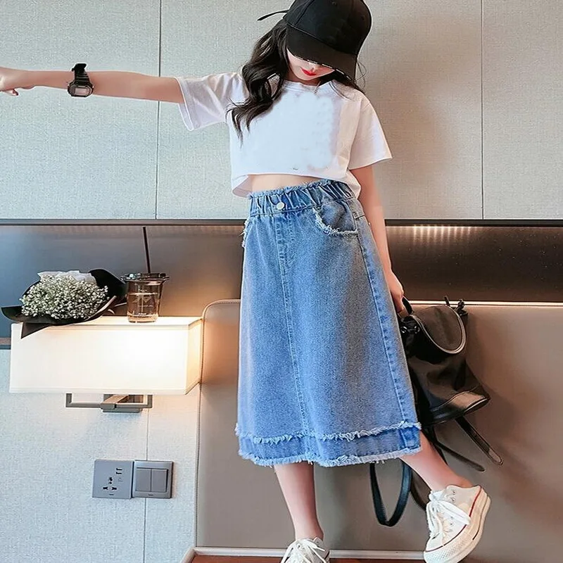 School Girls Denim Skirt Spring Summer New 2023 Casual Skirt for Children Fashion Teenage Kids Skirt 9 13 14 Years