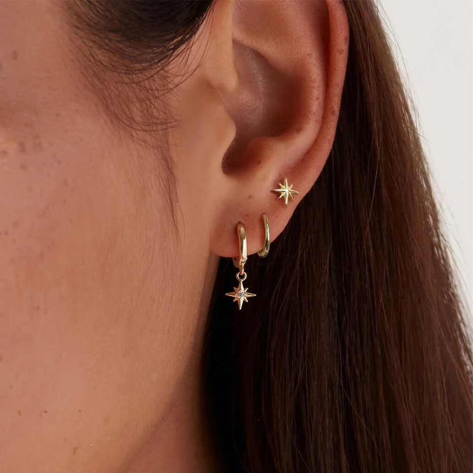 ZAKOL 3 Piece Fashion Round Star Drop Earrings Set for Women Gold Color Dangle Earring Punk Uni Rock Jewelry