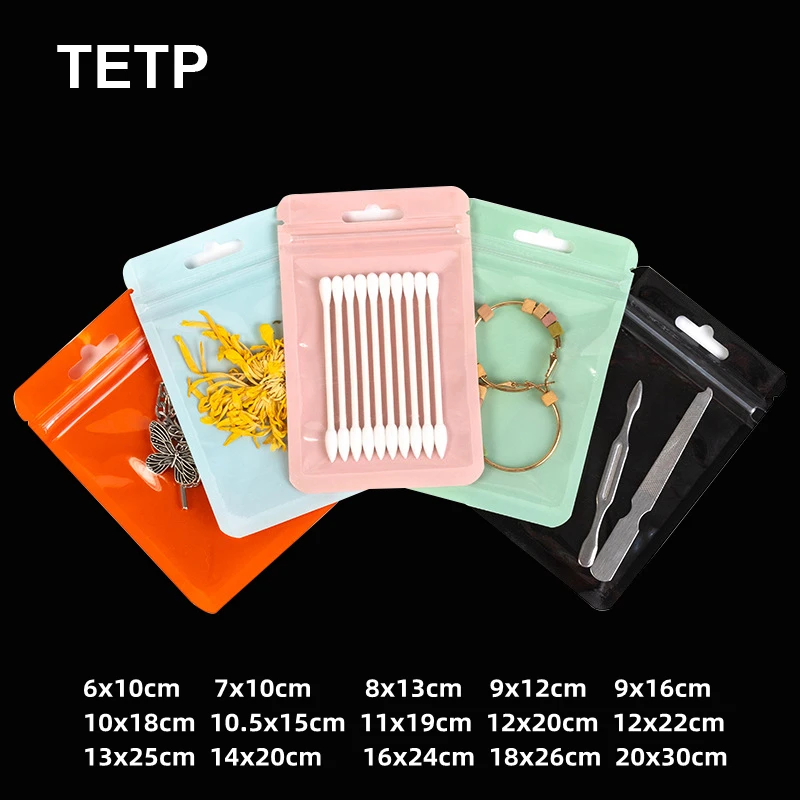 

TETP 50Pcs With Clear Window Hang Ziplock Bags Accessories Gift Jewelry Display Storage Packaging For Small Business Reclosable